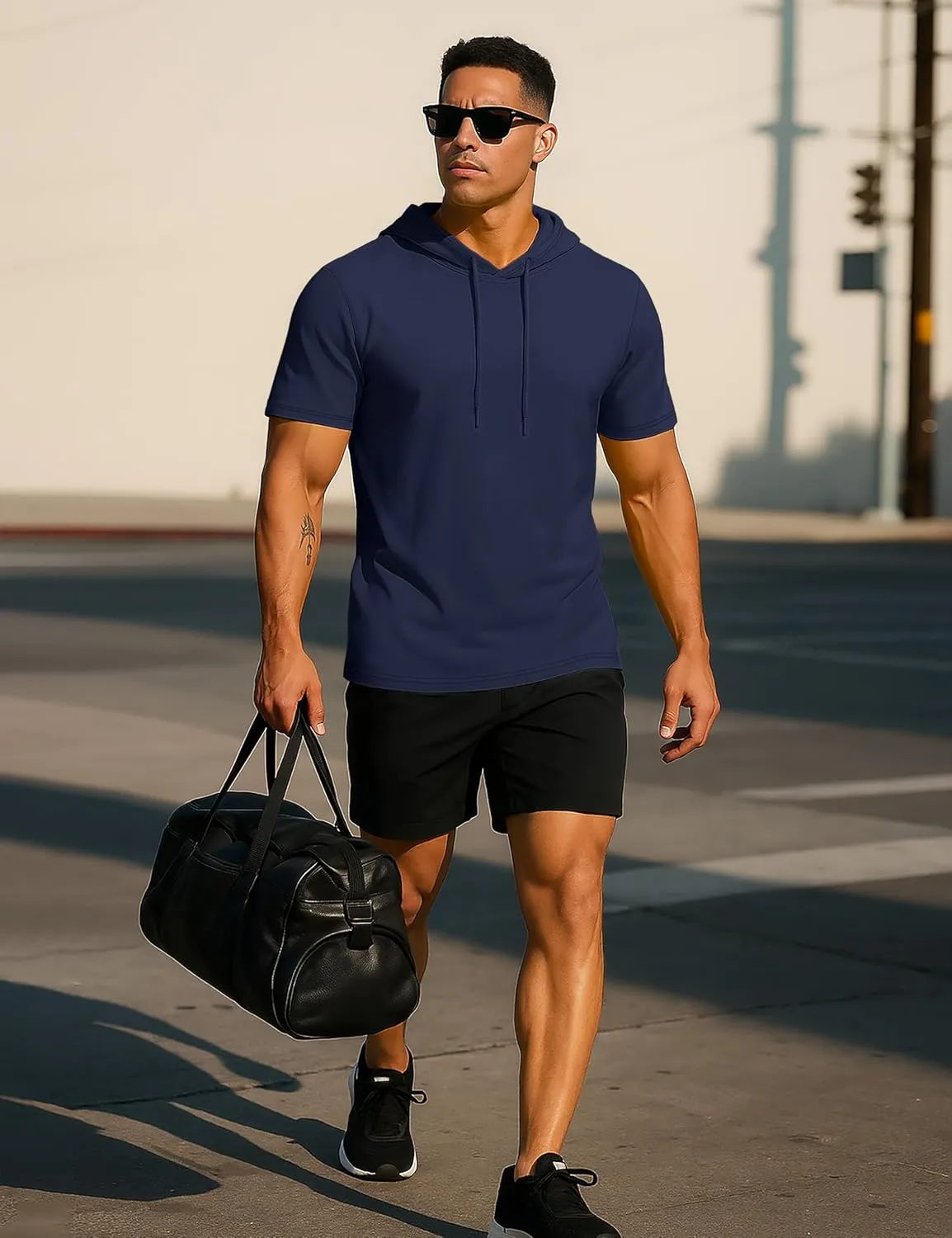 TACVASEN Short Sleeve Hoodies for Men Cotton Hoodies Summer Sweatshirt Lightweight Breathable Workout Shirts Pullover