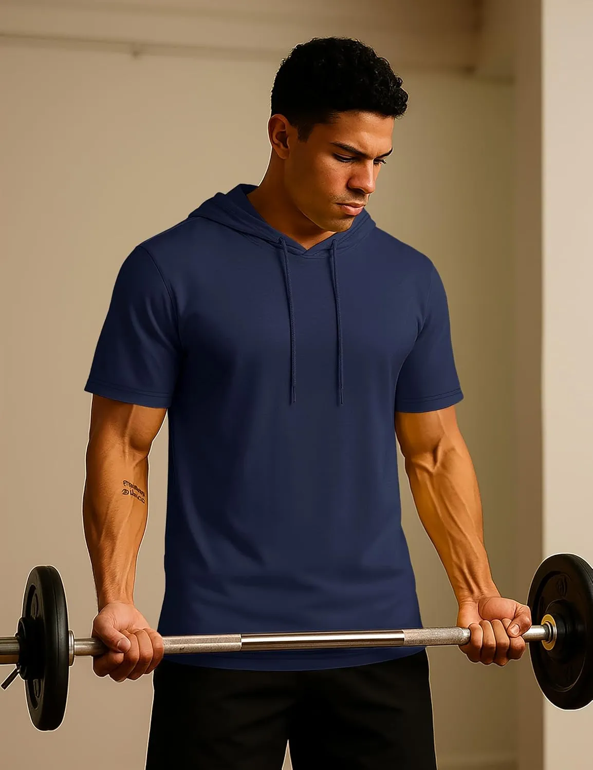 TACVASEN Short Sleeve Hoodies for Men Cotton Hoodies Summer Sweatshirt Lightweight Breathable Workout Shirts Pullover
