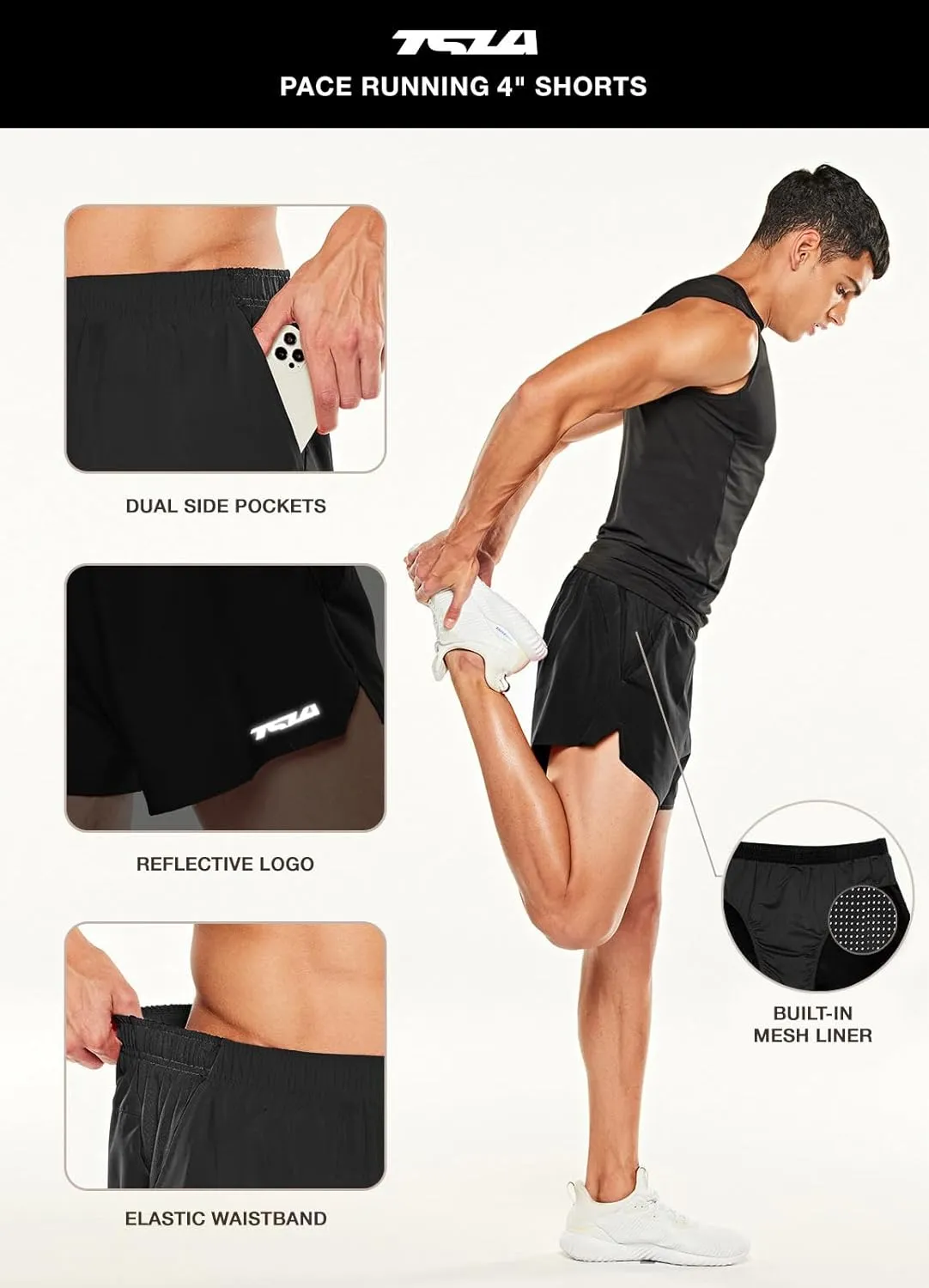 TSLA Men's Active Running Shorts, Training Exercise Workout Shorts, Quick Dry Gym Athletic Performance Shorts with Pockets