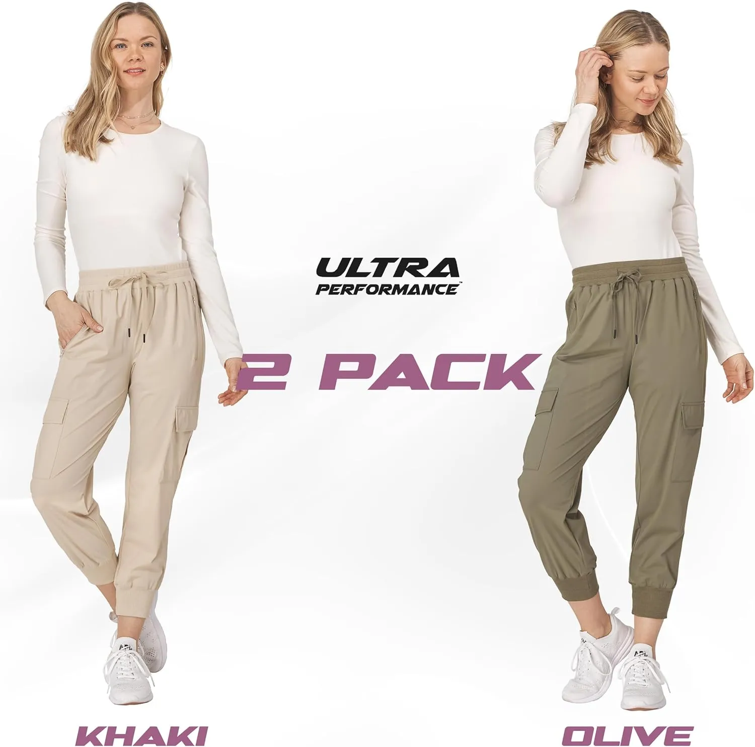 Ultra Performance Cargo Jogger Pants for Women 2 Pack Womens Hiking Pants Quick Dry Stretch Lightweight Cargo Joggers
