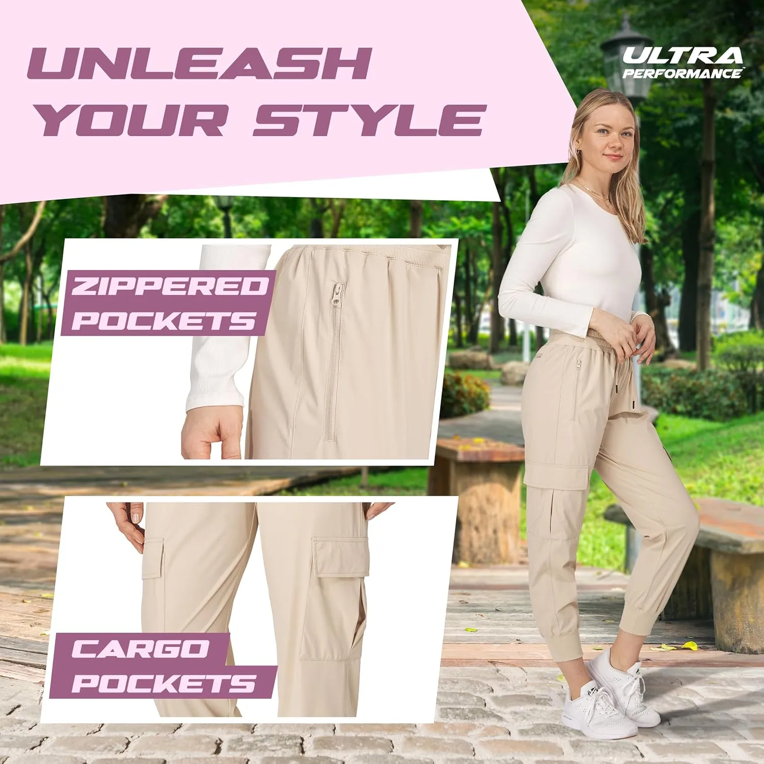 Ultra Performance Cargo Jogger Pants for Women 2 Pack Womens Hiking Pants Quick Dry Stretch Lightweight Cargo Joggers