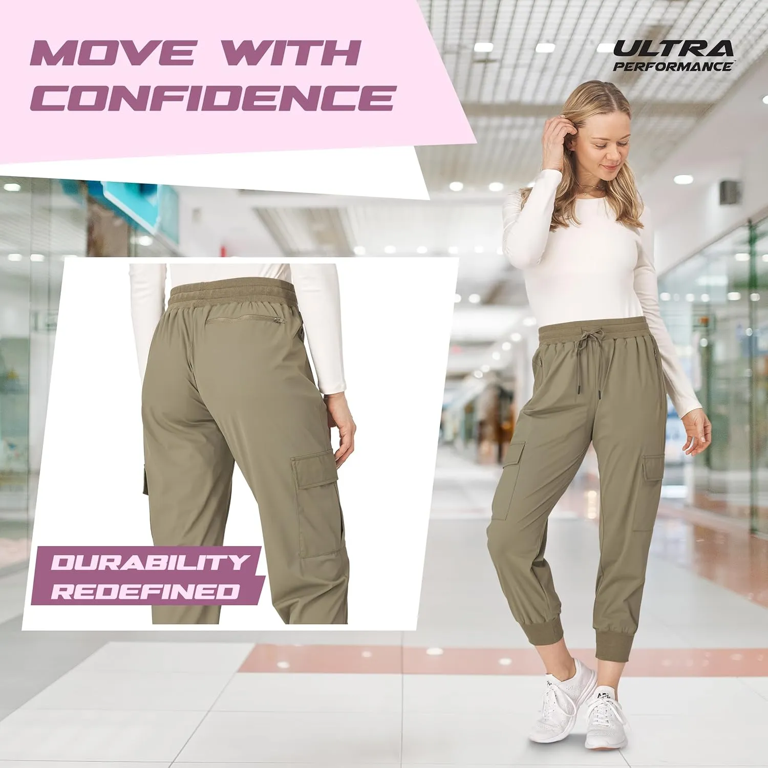 Ultra Performance Cargo Jogger Pants for Women 2 Pack Womens Hiking Pants Quick Dry Stretch Lightweight Cargo Joggers