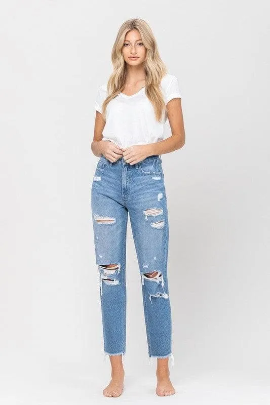 VERVET by Flying Monkey Distressed Raw Hem Mom Jeans