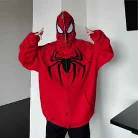 Vintage Red Spiderman Full Zip up Oversize Hoodie Unisex - limited edition