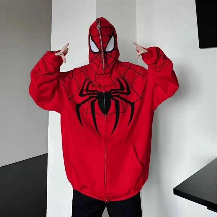 Vintage Red Spiderman Full Zip up Oversize Hoodie Unisex - limited edition
