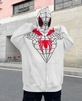 White Spiderman Full Zip Up Hoodie For Mens - limited edition