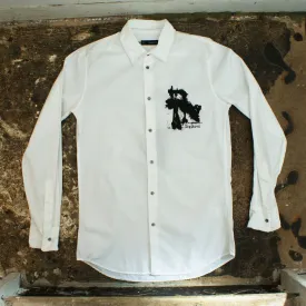 White Wire Collar Shirt With Splattered Logo
