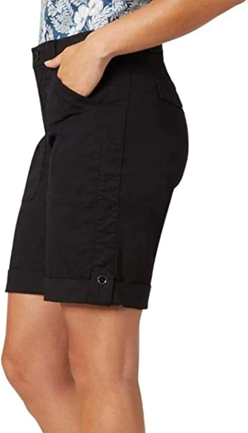 Women's Bermuda Shorts Casual High Waist Shorts Relaxed Fit Summer Pleated Cargo Button Shorts with Pockets