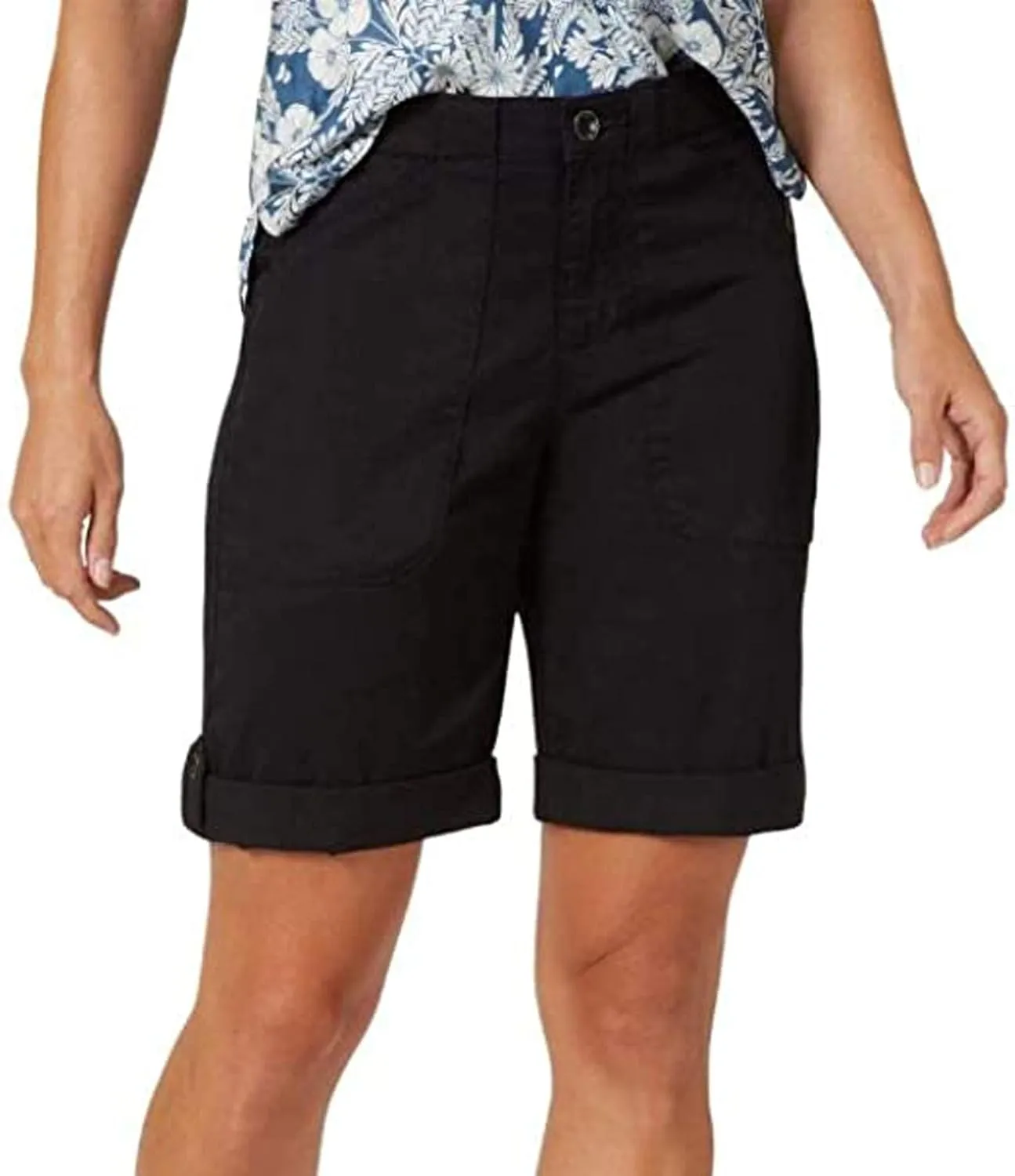 Women's Bermuda Shorts Casual High Waist Shorts Relaxed Fit Summer Pleated Cargo Button Shorts with Pockets