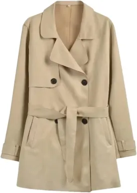 Women's Casual Loose Lapel Double-Breasted Windbreaker Oversized Button Down Outerwear With Pockets