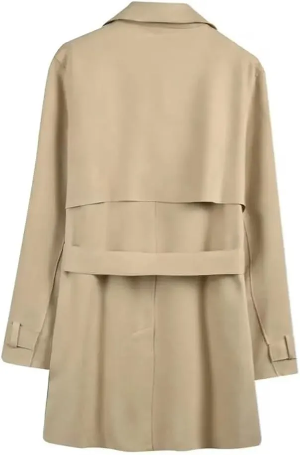 Women's Casual Loose Lapel Double-Breasted Windbreaker Oversized Button Down Outerwear With Pockets