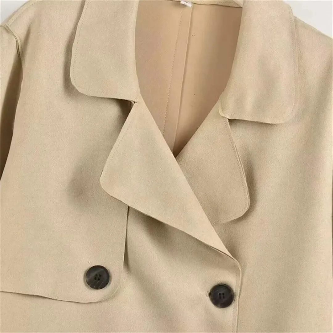 Women's Casual Loose Lapel Double-Breasted Windbreaker Oversized Button Down Outerwear With Pockets