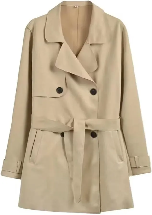 Women's Casual Loose Lapel Double-Breasted Windbreaker Oversized Button Down Outerwear With Pockets