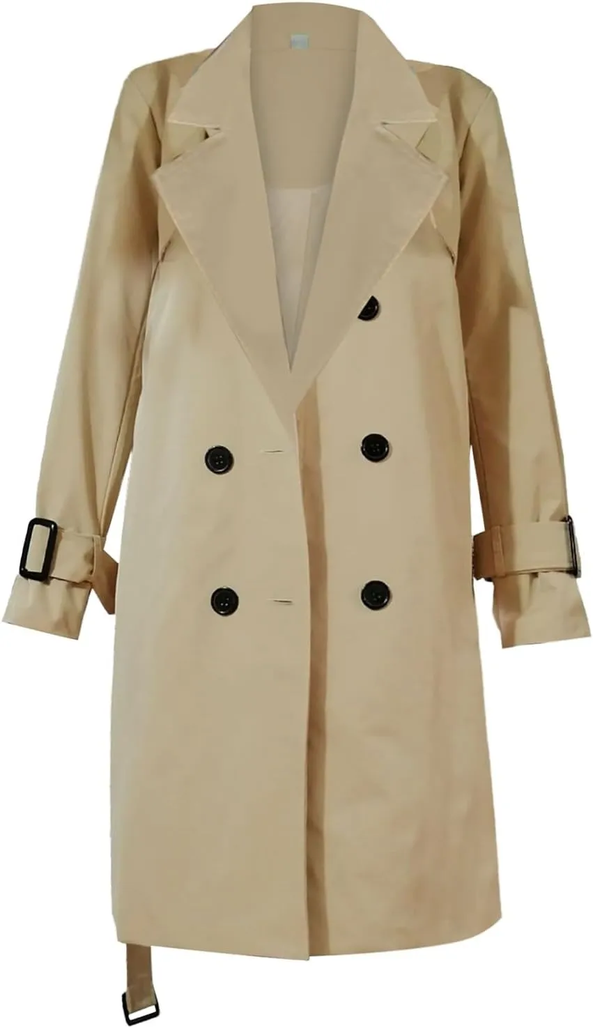 Women's Double Breasted Long Trench Coat 2024 Windproof Classic Lapel Windbreaker Jackets Stylish Loose Overcoat Outerwear