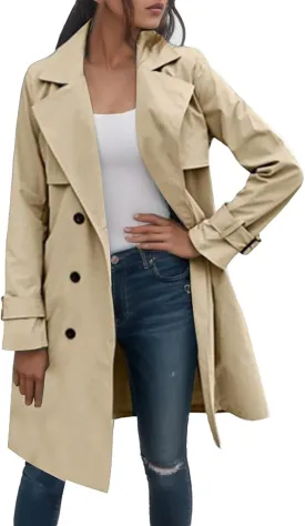 Women's Double Breasted Long Trench Coat 2024 Windproof Classic Lapel Windbreaker Jackets Stylish Loose Overcoat Outerwear