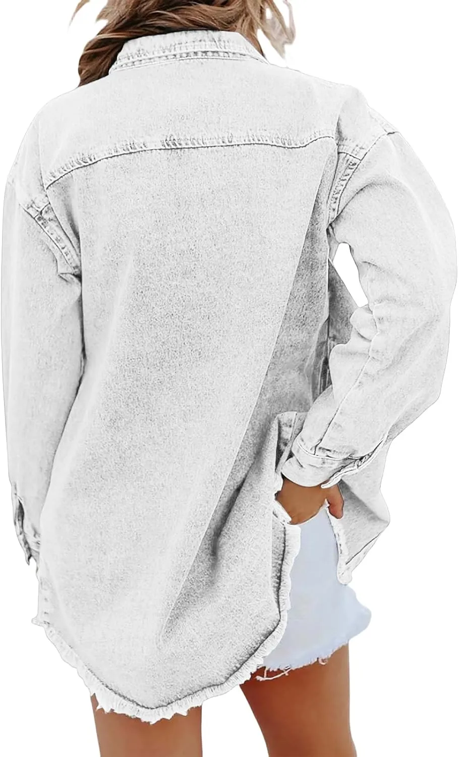 Womens Oversized Denim Jacket Casual Long Boyfriend Button Down Distressed Jean Jacket Fall Shacket Jacket
