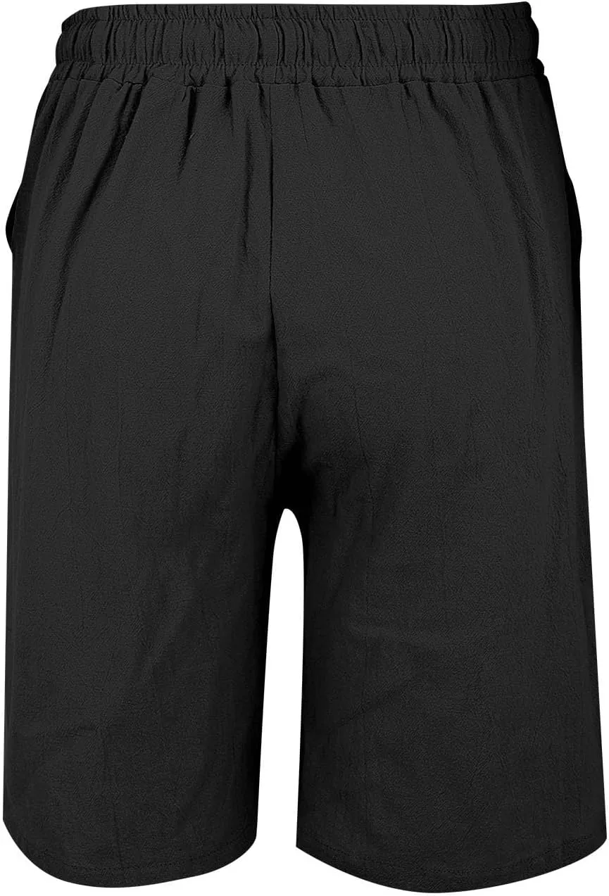 Womens Plus Size Shorts Linen Short Summer Elastic Waist Drawstring Beach Cotton Clothing with Pockets