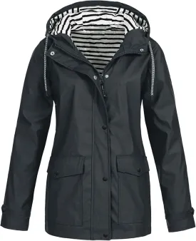 Womens Rain Coat Waterproof Active Outdoor Rain Jacket Lightweight Zip Up Summer Fall Raincoat Windbreaker With Hood