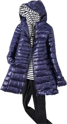 Women's Solid Color Mid Length Hooded Down Jacket with Drawstring Slim Fit Portable Outerwear Warmest Winter for