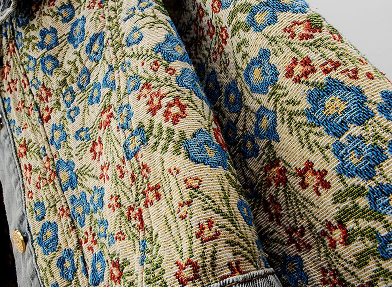 Womens Sweet Peter Pan Collar Long Sleeve Jacquard Denim Jacket