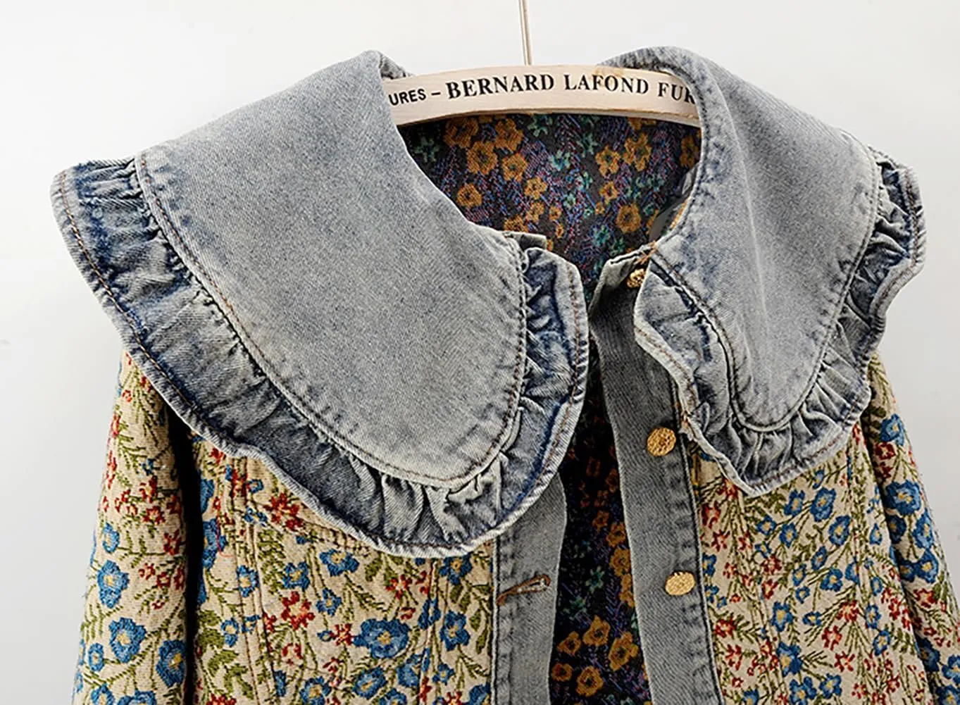 Womens Sweet Peter Pan Collar Long Sleeve Jacquard Denim Jacket