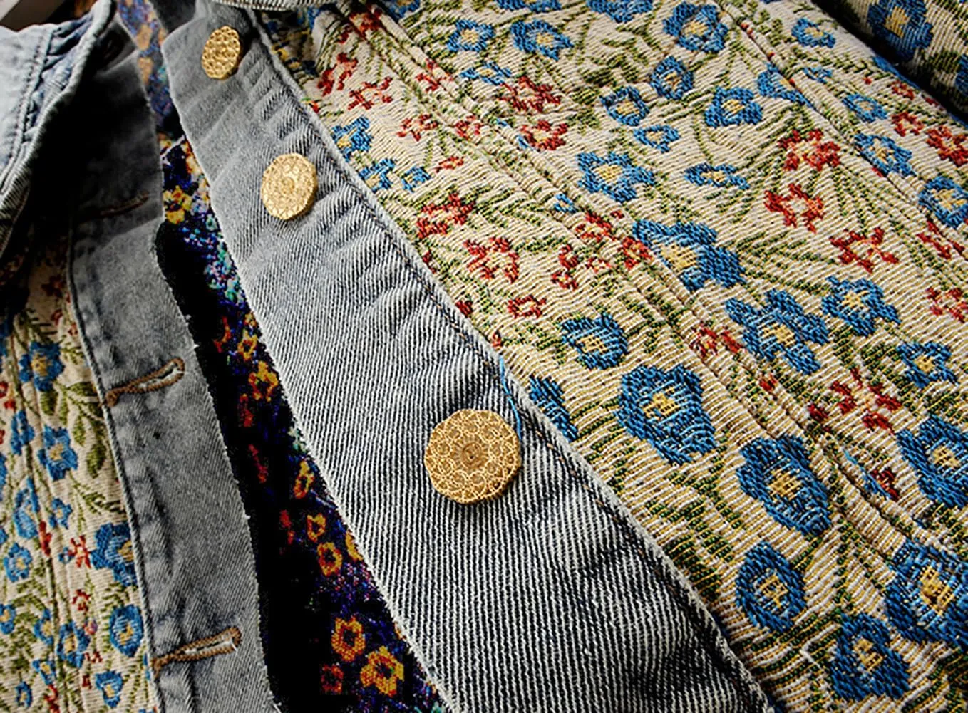 Womens Sweet Peter Pan Collar Long Sleeve Jacquard Denim Jacket