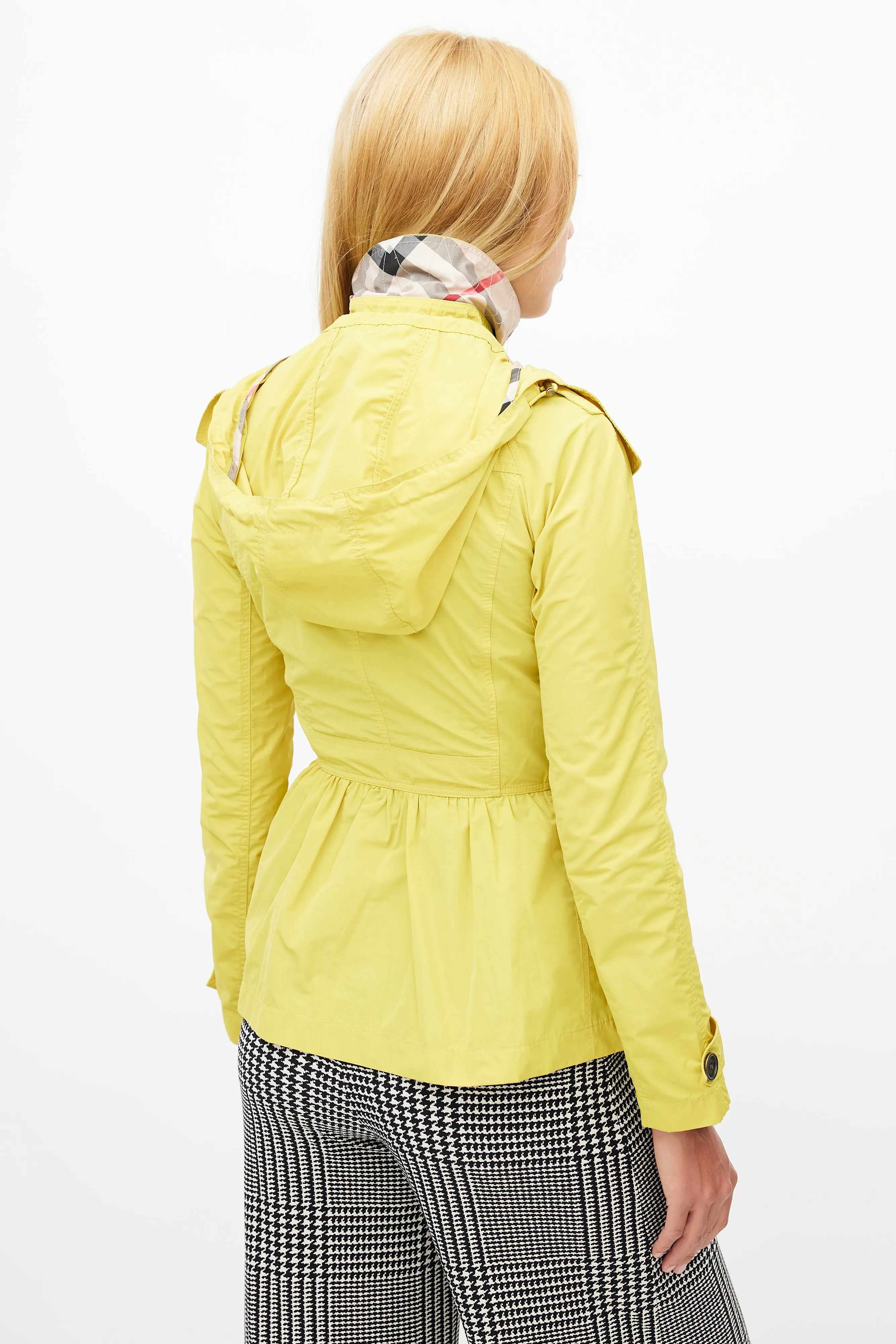 Yellow Hooded Nylon Short Trench Coat