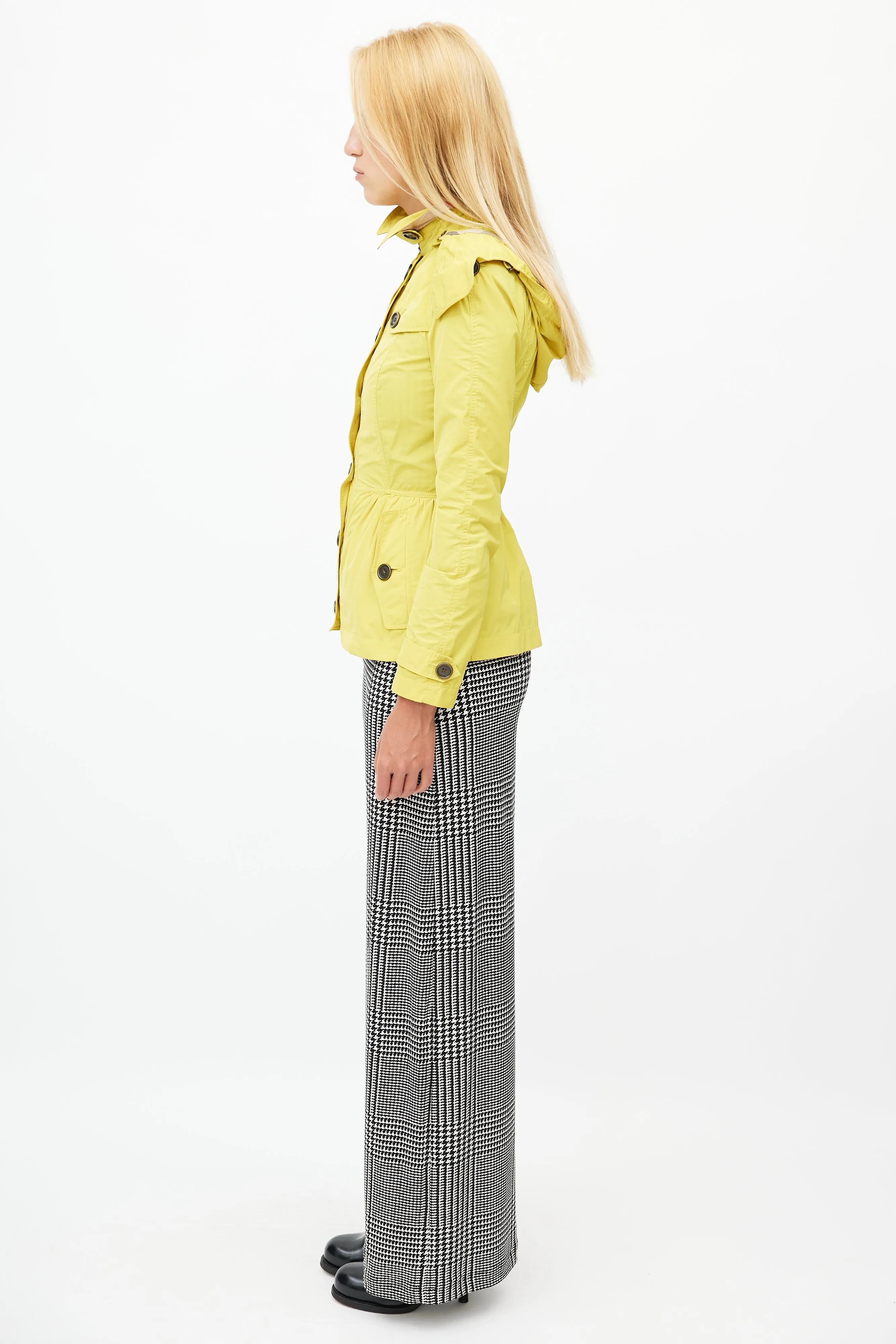 Yellow Hooded Nylon Short Trench Coat