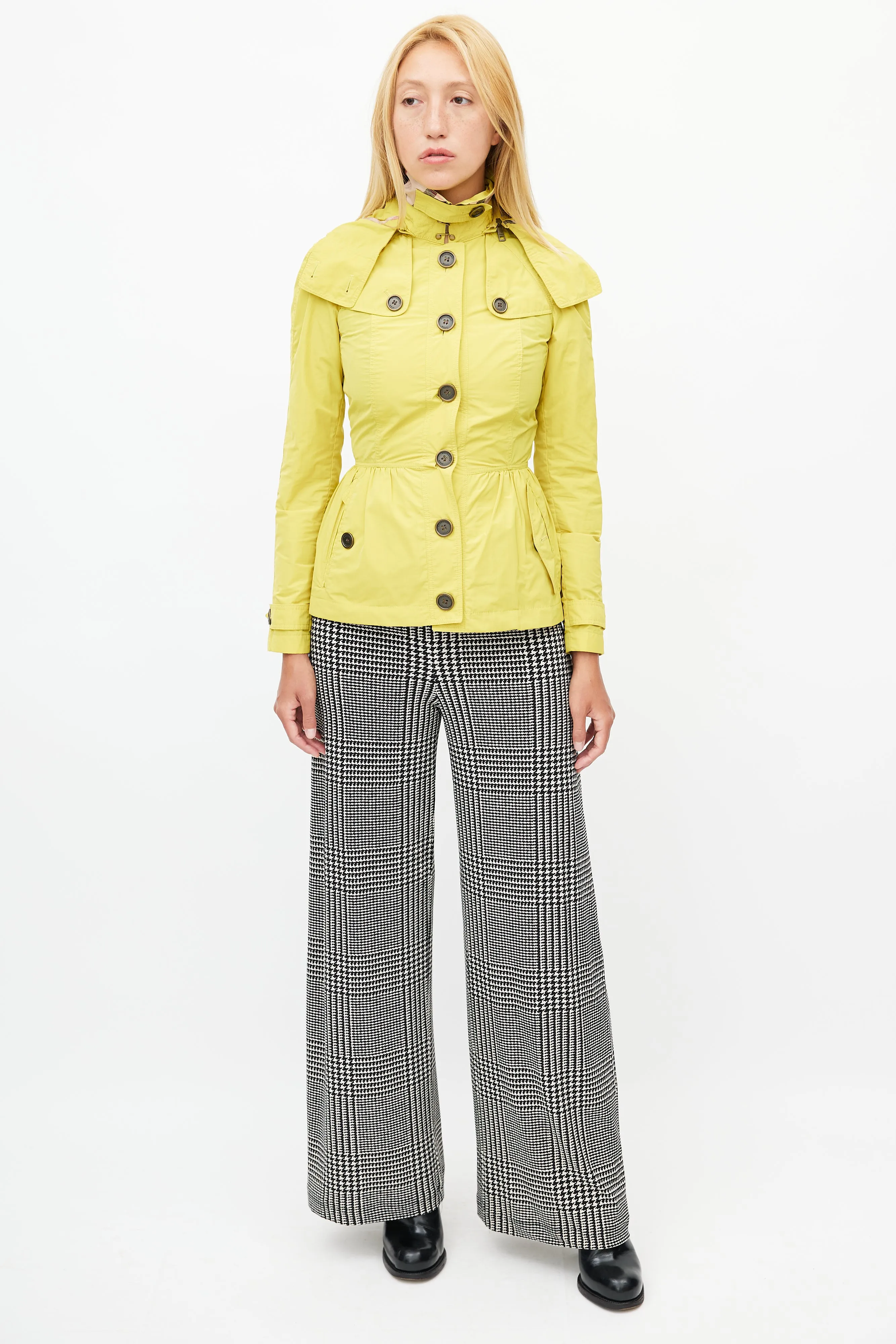 Yellow Hooded Nylon Short Trench Coat
