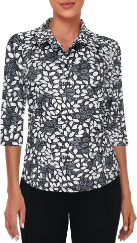 Zamowoty Women's 3/4 Sleeve Golf Tennis Polo Shirts 4-Button Dry Fit Workout Tops Athletic Shirt UPF50 