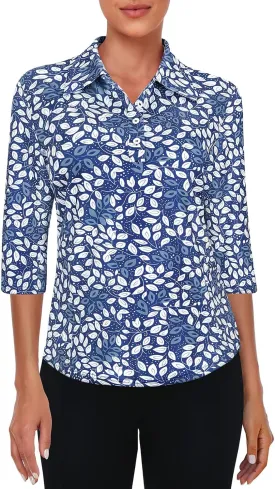 Zamowoty Women's 3/4 Sleeve Golf Tennis Polo Shirts 4-Button Dry Fit Workout Tops Athletic Shirt UPF50 
